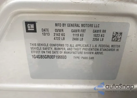 2014 Buick Lacrosse Leather Group from USA, damaged, VIN 1G4GB5GR0EF196693